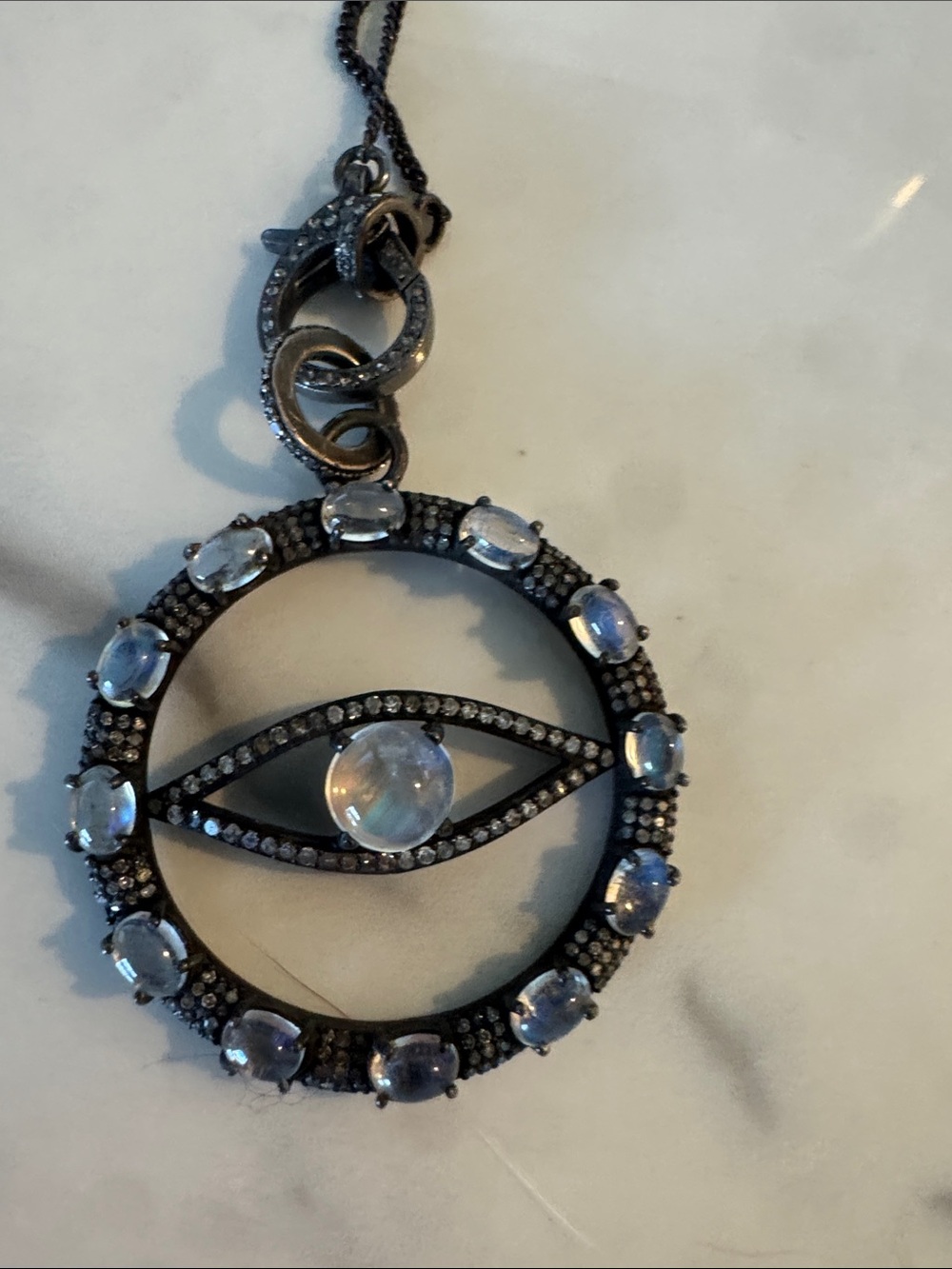Mystic Eye Pendant Necklace  with pave diamonds and gemstones- pendant only